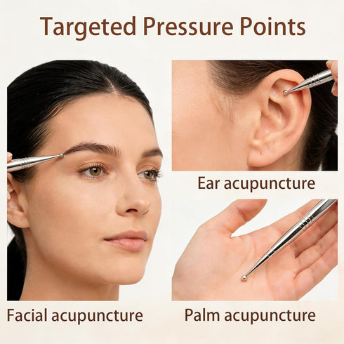 Set 6 Facial Reflexology Tool Includes Acupuncture Pen Heads for Ear & Facial Acupressure Points, Multi-Size
