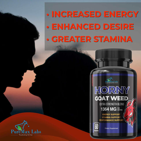 YUMMYVITE 60 Horny Goat Weed Extra Strength - with Maca, L-Arginine, Ginseng - Boost Desire, Performance, Stamina