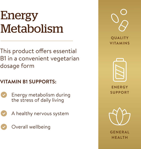 Solgar Vitamin B1 (Thiamin) 500 mg, 100 Tablets for Energy Metabolism and Healthy Nervous System