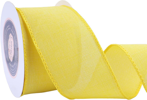 VATIN Linen Wired Ribbon, 2-1/2 Inch X 10 Yard Light Yellow Burlap Wired Ribbon for Gift Wrapping, Crafts