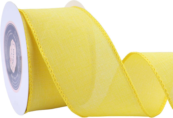 VATIN Linen Wired Ribbon, 2-1/2 Inch X 10 Yard Light Yellow Burlap Wired Ribbon for Gift Wrapping, Crafts