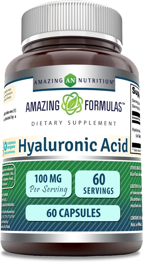 Amazing Formulas Hyaluronic Acid 100 mg Capsules, 60 Count, Non-GMO, Gluten Free, Made in USA