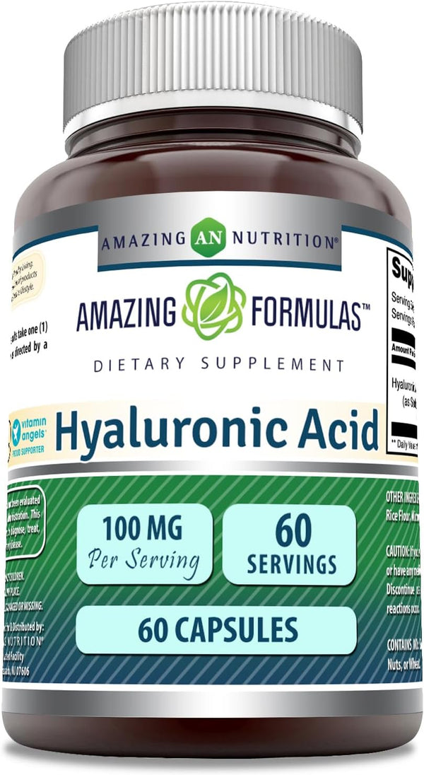 Amazing Formulas Hyaluronic Acid 100 mg Capsules, 60 Count, Non-GMO, Gluten Free, Made in USA