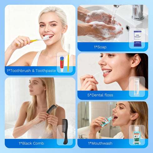 Pack 30,Yellow Set Personal Hygiene Kit Bulk of Basic Travel Toiletry Disposable Toothbrushes with Toothpaste Mouthwash