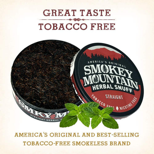 Smokey Mountain Herbal Long Cut Straight Snuff, 5 Can Box, Tobacco Free and Nicotine Free