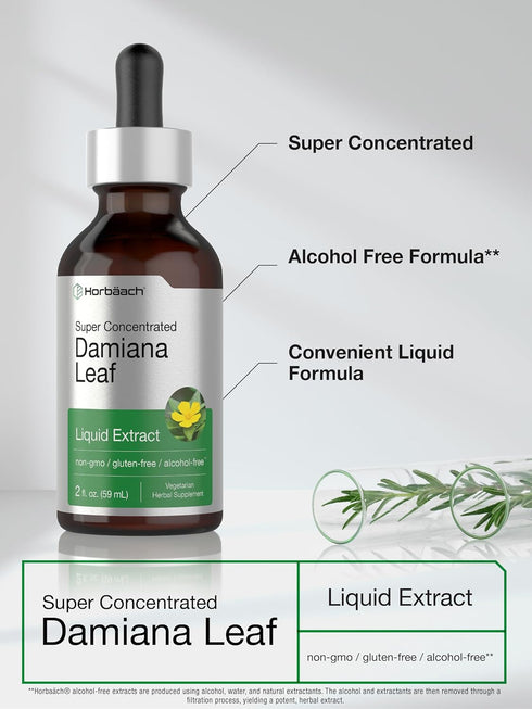 Horbaeach Damiana Leaf Herb Liquid Extract - Alcohol Free, 2 fl oz - Vegetarian, Non-GMO, Gluten Free Tincture