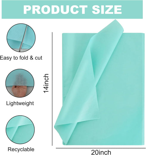 BEISHIDA 100 Sheets Teal Tissue Paper, Teal Wrapping Paper, Tissue Paper for Gift Bags, 14"x20"Gift Wrap Tissue Paper Bulk for DIY Crafts Gift Wrapping Birthday Wedding Holiday,Tissue Paper Flowers