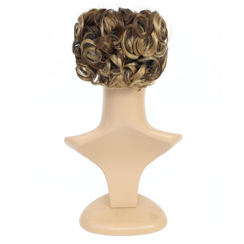 SWACC Short Messy Curly Dish Hair Bun Extension with Easy Stretch Combs Clip in Ponytail Hairpieces (Dark Blond Brown