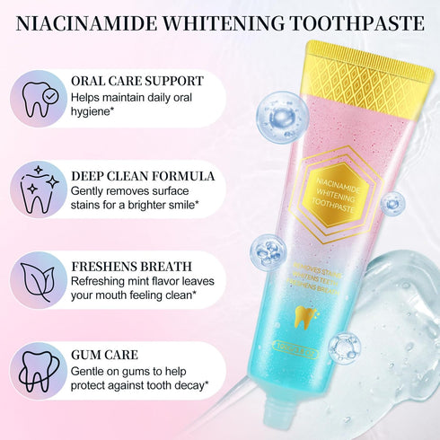 Mcukv 2 Pack 3.53oz Niacinamide Whitening Toothpaste Brightening Toothpaste with Deep Cleaning for Coffee & Tea Stains