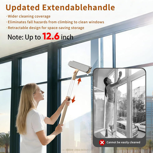 LzzzFZCF 2 Pack 5-in-1 12.6 Inches Extendable Window Squeegee with Spray, All-Purpose Window Cleaner Tool, Sponges