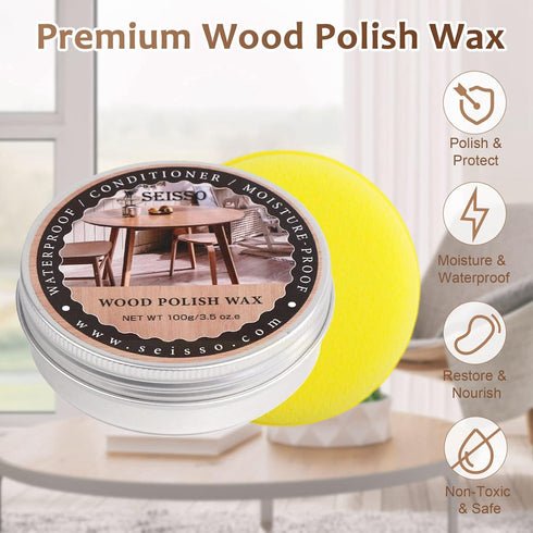 SEISSO Wood Polish Wax - Paste Wax for Wood Finish, Cleaner, Restorer, and Furniture Polish for Wooden Surfaces