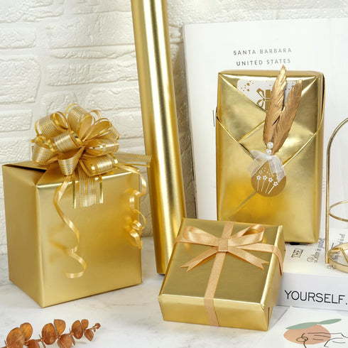 Gold Wrapping Paper Roll, Solid Color Metallic Matte Gift Wrapping Paper for Birthday Wedding Christmas Baby Shower