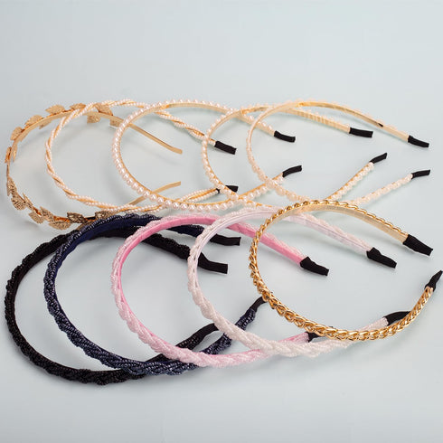 Pearl Headbands - Beaded Metal No Slip Hair Accessories for Women Girls, 10 Pack