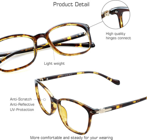 VisionGlobal Blue Light Blocking Glasses for Women/Men, Anti Eyestrain, Stylish Square Frame, Anti Glare (+2.50