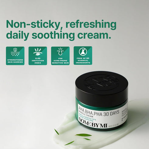 SOME BY MI AHA BHA PHA 30 Days Miracle Cream, 2.02Oz, 60ml, Tea Tree Water for Sensitive Skin