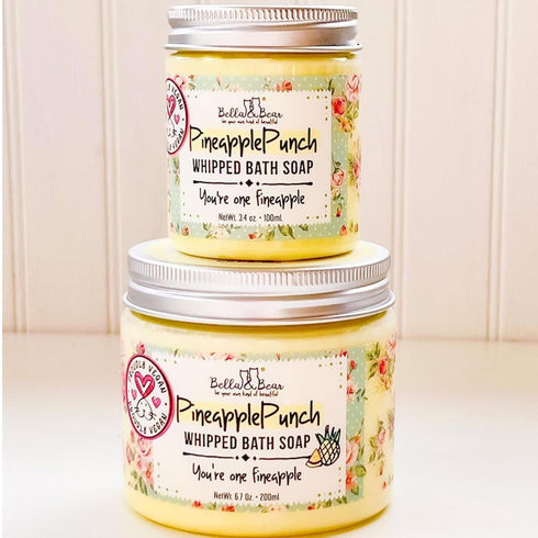 Bella & Bear Pineapple Whipped Soap, Paraben Free Vegan Body Wash and Shave Cream, 6.7oz