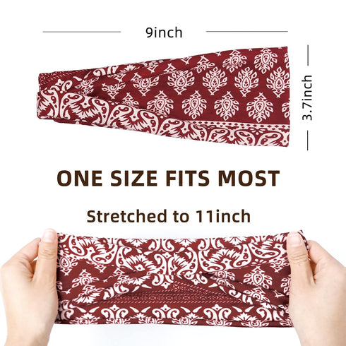Huachi Boho Headbands, Wide Non-Slip Hair Accessories for Women's Yoga, Workout, Summer, 6 Pack