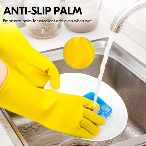 Vgo... 1-Pair Reusable Household Gloves, Extra Thickness Rubber Dishwashing Gloves, Long Sleeves, Size S, Yellow