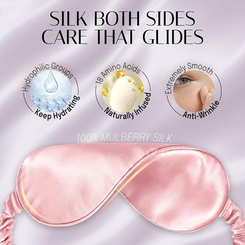 OLESILK Silk Sleep Mask, 100% Mulberry Silk Eye Mask for Sleeping with Luxury Bag and Ear Plugs, Pink