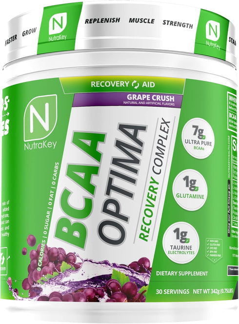 NutraKey BCAA Optima Post Workout Recovery Complex, No Sugar, No Carb, Grape