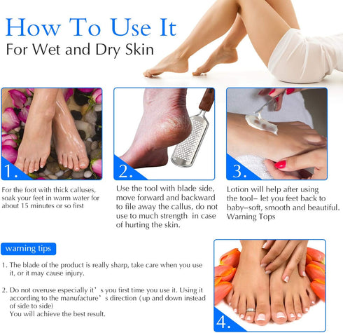Professional Pedicure Foot File, Colossal Stainless Steel Detachable Foot Scrubber for Wet and Dry Feet