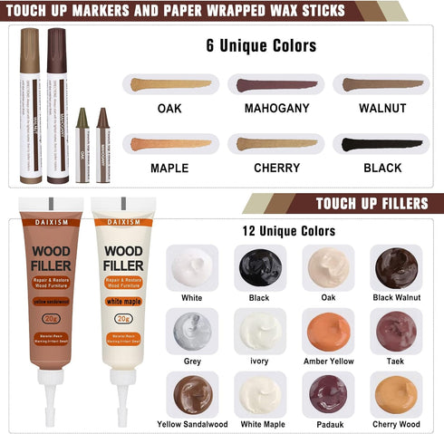 Furniture Repair Kit - Wood Touch Up Maker to Restore Any Wood Furniture, Set of 39