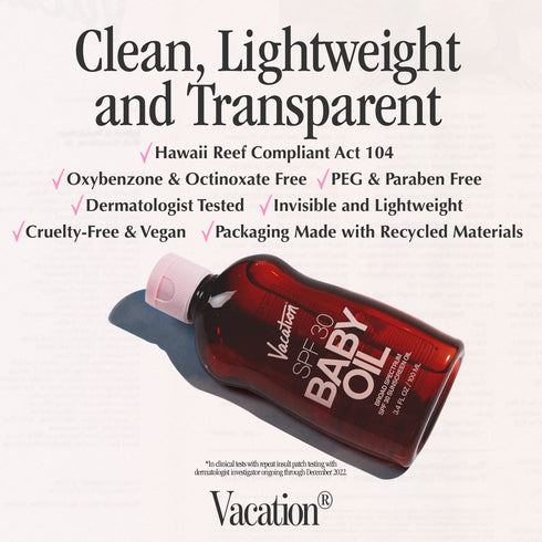 Vacation Baby Oil SPF 30 + Air Freshener Bundle, Broad Spectrum SPF 30 Sunscreen Oil, Travel Size, 3.4 fl. oz.