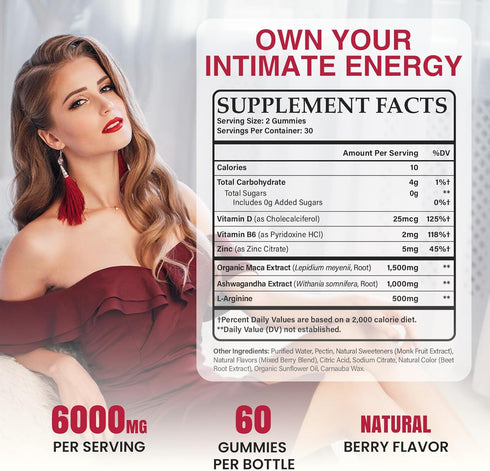 Hewvrix 1500mg 1000mg B6, 0 60 Gummies Libido Booster for Women with Maca & Ashwagandha, Vitamin D & for Energy, Mood