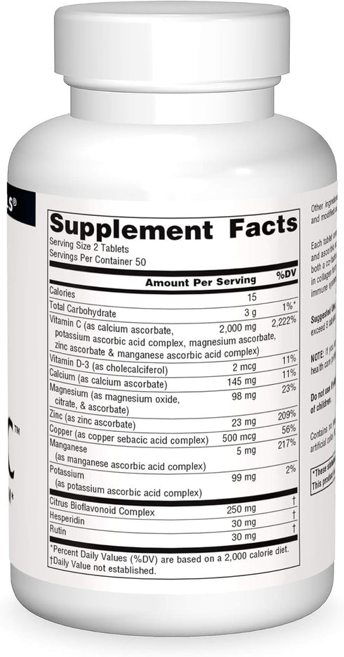 Source Naturals Ultimate Ascorbate C - 2000 mg Vitamin C, 100 Tablets for Immune Support