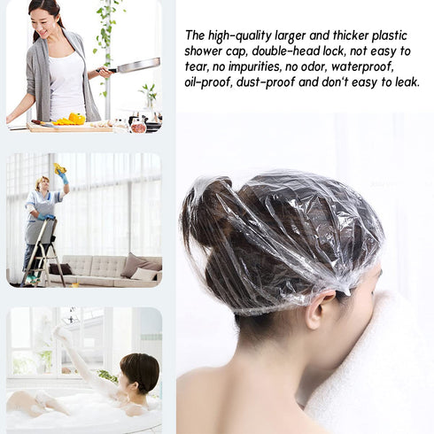 YIZIJIZI 30PCS Large Thick Clear Waterproof Disposable Shower Caps for Women, 20.5" Size, Home, Spa, Travel