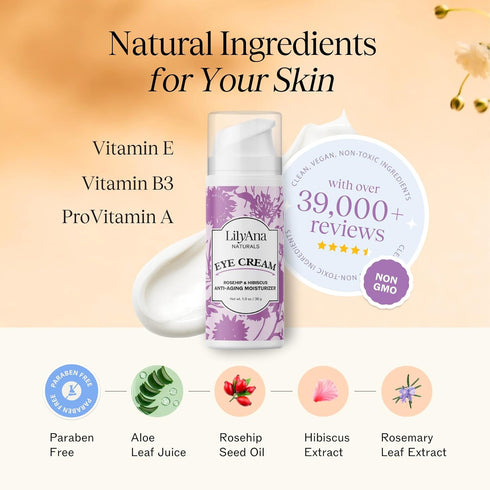 LilyAna Naturals Eye Cream for Dark Circles and Puffiness, Anti Aging Under Eye Cream, Reduce Fine Lines and Wrinkles
