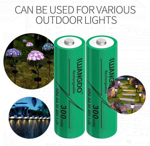 AA HR6 300mAh Ni-MH Rechargeable Batteries for Solar Light Outdoor Yarn Light