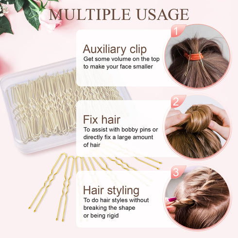 U Shaped Hair Pins IKOCO 2.4inch Bun Hair Pins for Women with Storage Box, Gold