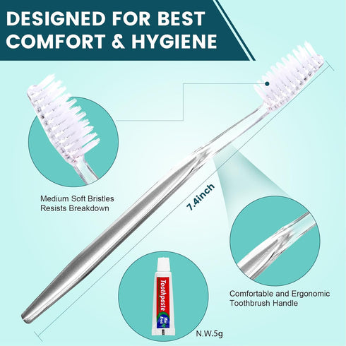 100 PCS Bulk Toothbrushes Individually Wrapped with Toothpastes, Colorful Manual Disposable for Adults or Kids, Medium