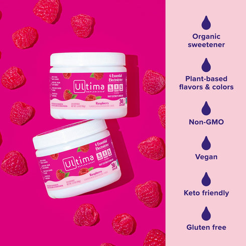 Ultima Replenisher Daily Electrolyte Powder Drink Mix, Sugar Free, Raspberry, 30 Servings, Keto Friendly