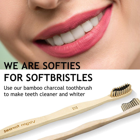 Virgin Forest Bamboo Toothbrush, Biodegradable Soft Bristles, Wooden Toothbrush with Wave-Shaped Handle (6 Pcs)