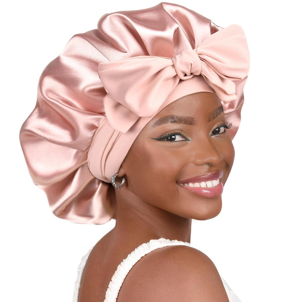 YANIBEST Satin Bonnet for Sleeping, Double Layer Satin Lined Hair Bonnet with Tie Band for Women