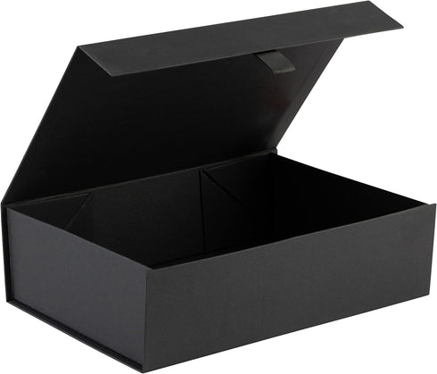 Purple Q Crafts Black Ribbed Hard Gift Box with Magnetic Closure Lid, 14" x 9" x 4" Rectangle Favor Box