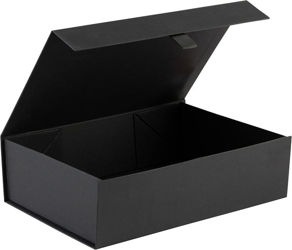 Purple Q Crafts Black Ribbed Hard Gift Box with Magnetic Closure Lid, 14" x 9" x 4" Rectangle Favor Box