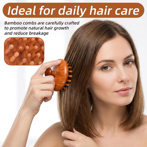 Sibba Wooden Scalp Massager Bamboo Brush Hair Massager Brush for Hair Growth Head Gua Sha Brushes, Portable Head
