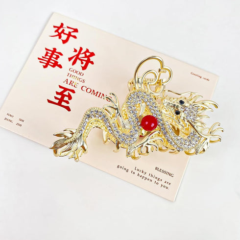 The Spring Festival Hair Clips Dragon Hair Claw Clips Large Metal Rhinestone Dragon Design Gold Hair Accessories for Women Girls Non-slip Hair Barrettes Jaw Hair Clamps for Thick/Thin Hair