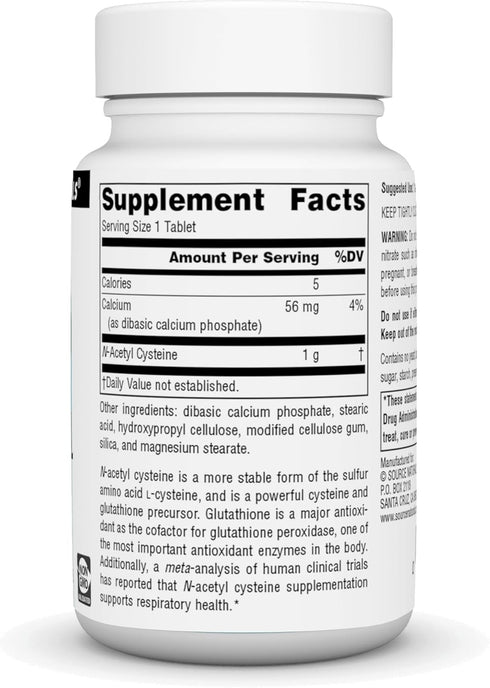 Source Naturals N-Acetyl Cysteine Antioxidant Support 1000 mg Dietary Supplement That Supports Respiratory Health* - 30 Tablets