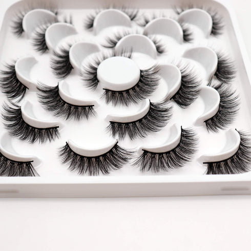 Losha 10 Pairs Faux Mink Eyelashes, Natural Look Fluffy Wispy Soft Handmade Reusable 3D Volume Lashes Pack