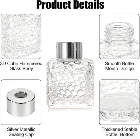 TUPANDY 2PCS 50ml/1.7oz Set Glass Diffuser Bottles with Cap, Small Square-Shaped Essential Oil Container, DIY