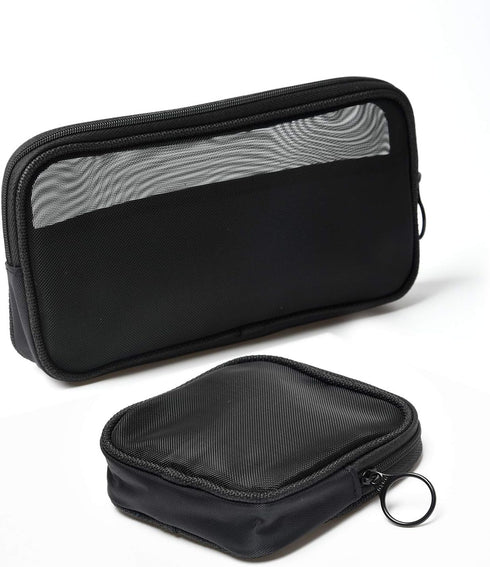Mesh Travel Toiletry Bag, Transparent Standing Pouch, Portable Shaving Kits Organizer, Pack of 2 Sizes (S/M), Black