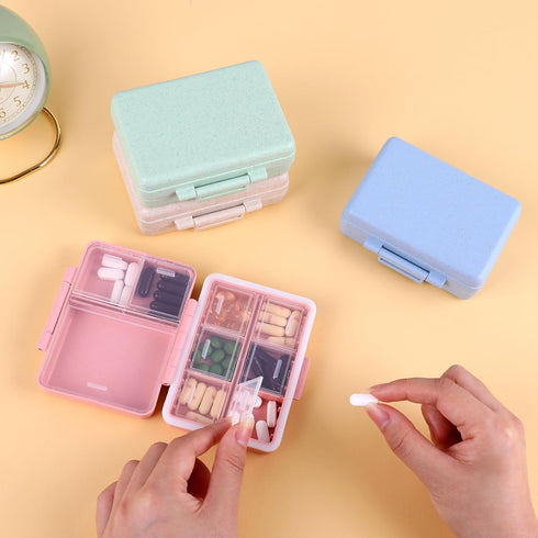 Teikou 9-Grid Pill Organizer,Portable Pill Box,Large Capacity Compartments,Travel Pill Container,Medicine