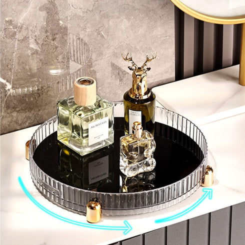 Makeup Perfume Organizer, 360° Rotating Skincare Tray, Spinning Cosmetics Organizer for Bathroom Countertop, Clear