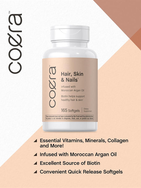 Hair, Skin and Nails Vitamins | 165 Softgels | Non-GMO & Gluten Free Supplement with Biotin, Collagen & Moroccan Argan