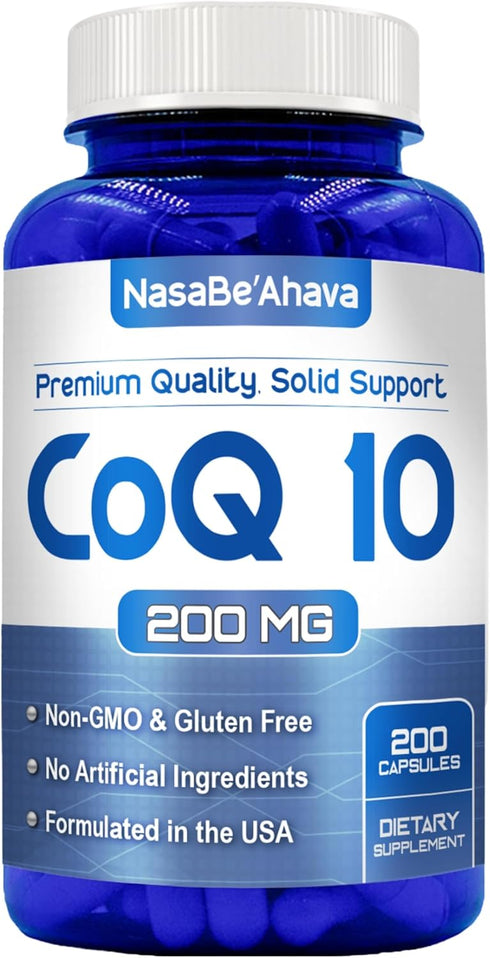 CoQ10 200mg Capsules | Vegan Friendly Coenzyme Q10 Supplement, Easy Absorption Ubiquinone for Skin, Heart, Energy
