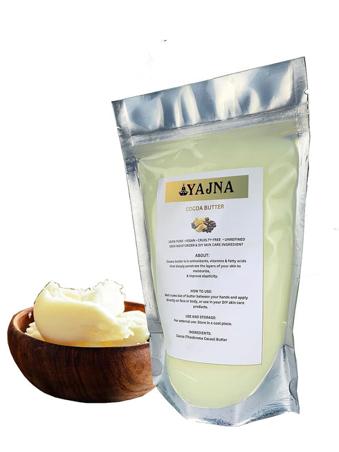 Yajna Organic Raw Cocoa Butter 100% Pure, Natural & Unrefined Skin Moisturizer for Face, Body & Hair, 1 LBS/450 GM